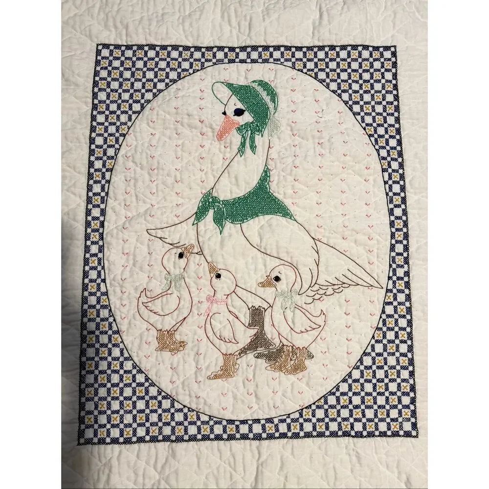 Vintage Mother Goose Cross Stitch Baby Crib Blanket Cottagecore